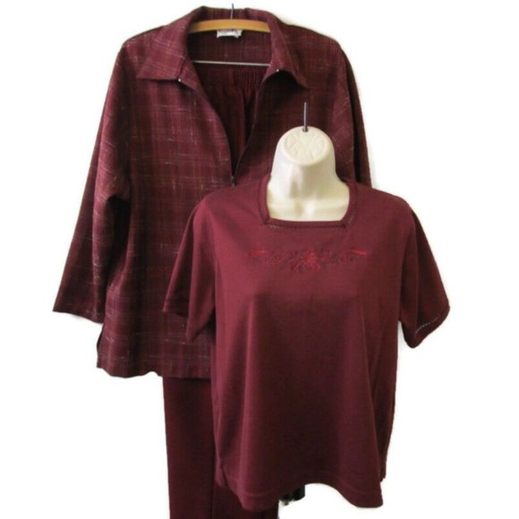 BonWorth Jacket Pants Top Size Petite M Career Casual Burgundy Red 3 Piece Set - Picture 1 of 11